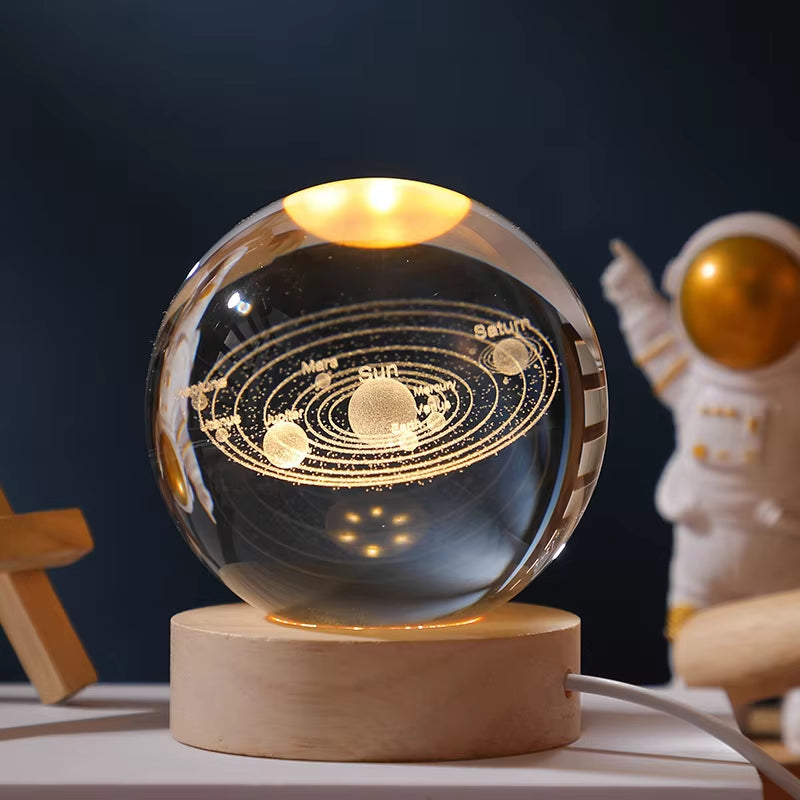 3D Crystal Planet Night Light – 6/8cm Laser-Engraved Solar System Globe for Home Decor & Unique Gifts