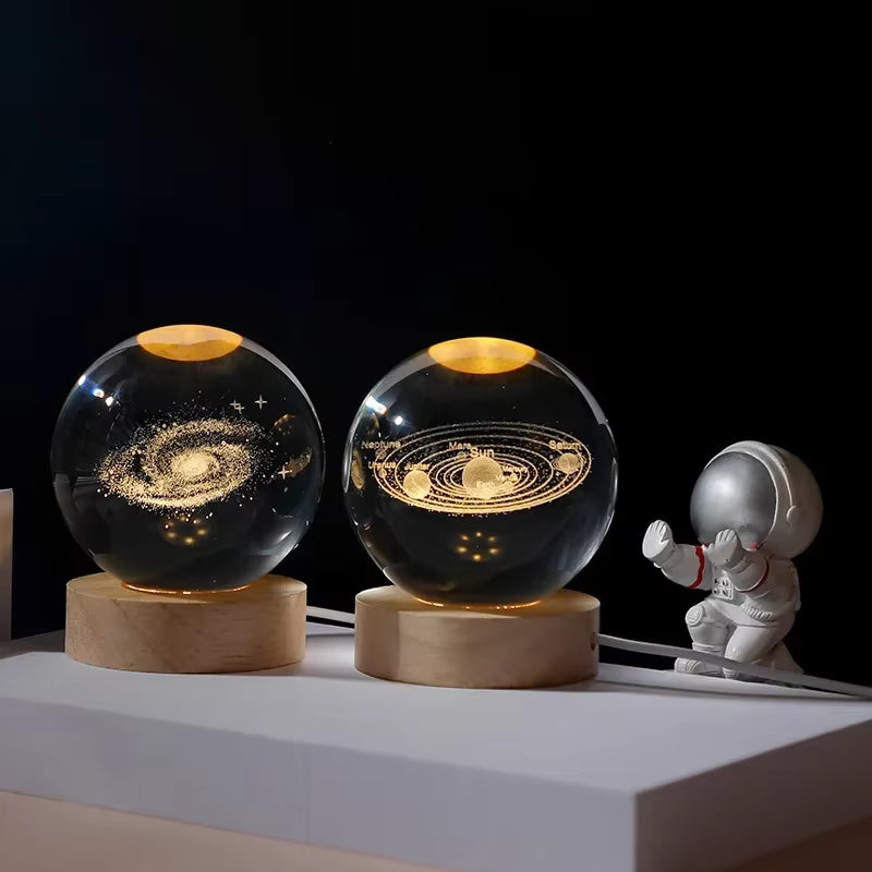 3D Crystal Planet Night Light – 6/8cm Laser-Engraved Solar System Globe for Home Decor & Unique Gifts