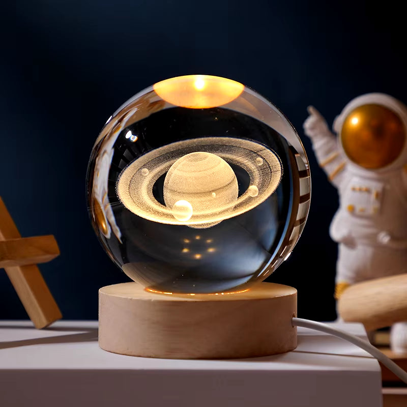 3D Crystal Planet Night Light – 6/8cm Laser-Engraved Solar System Globe for Home Decor & Unique Gifts