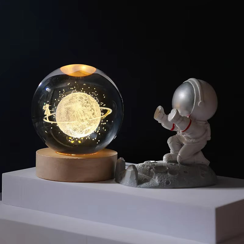 3D Crystal Planet Night Light – 6/8cm Laser-Engraved Solar System Globe for Home Decor & Unique Gifts