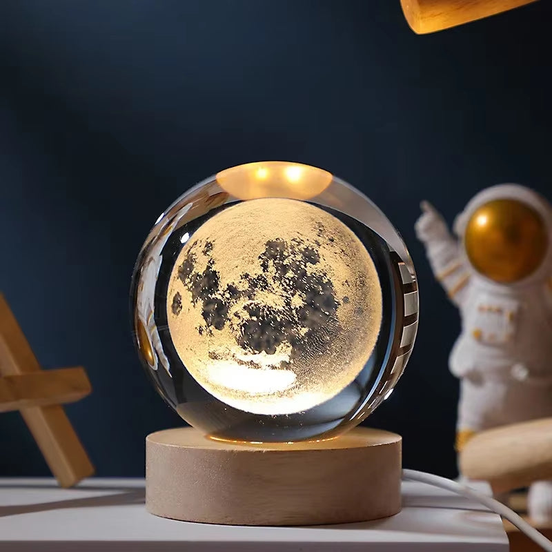 3D Crystal Planet Night Light – 6/8cm Laser-Engraved Solar System Globe for Home Decor & Unique Gifts