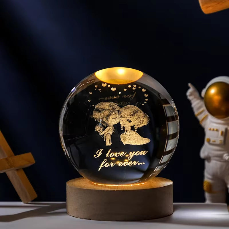 3D Crystal Planet Night Light – 6/8cm Laser-Engraved Solar System Globe for Home Decor & Unique Gifts