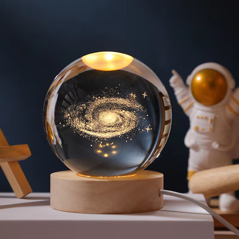 3D Crystal Planet Night Light – 6/8cm Laser-Engraved Solar System Globe for Home Decor & Unique Gifts