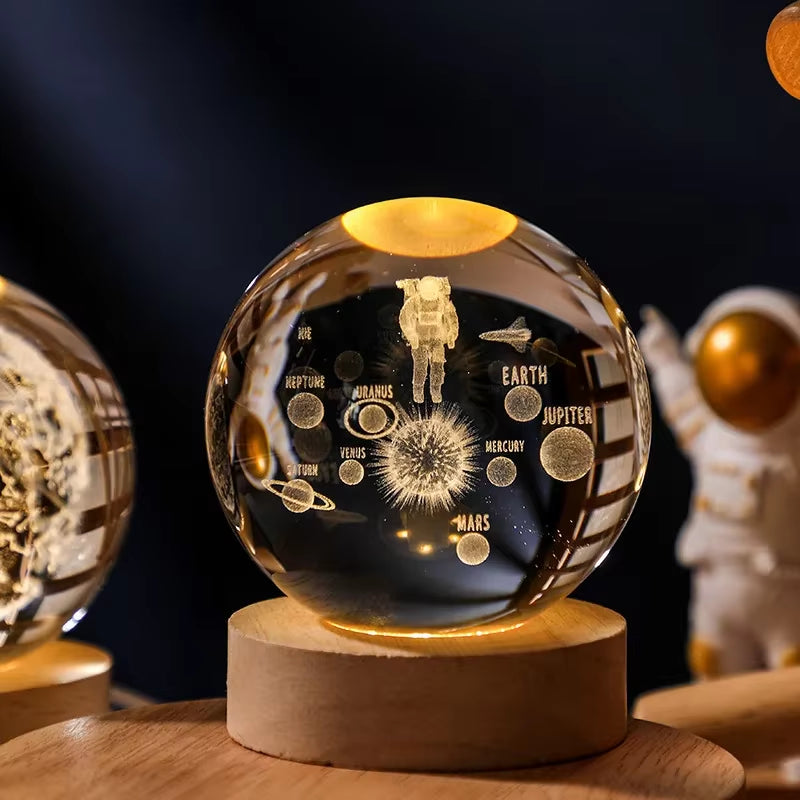 3D Crystal Planet Night Light – 6/8cm Laser-Engraved Solar System Globe for Home Decor & Unique Gifts