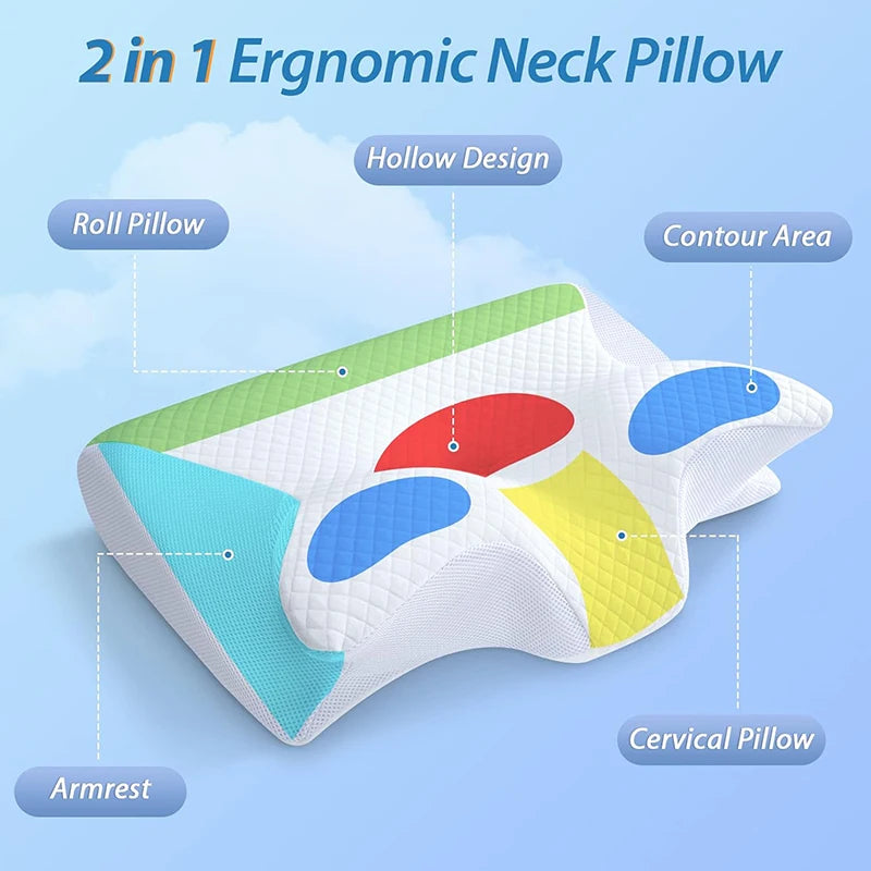 1Pc Memory Foam Cervical Pillow – 2-in-1 Ergonomic Contour Orthopedic Pillow for Neck Pain Relief, Designed for Optimal Support and Comfort