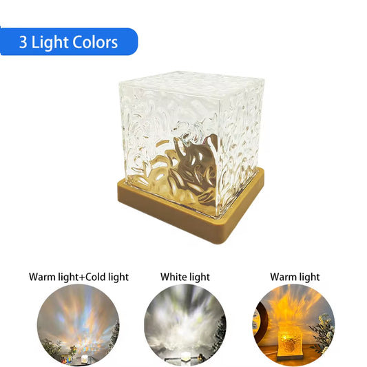 Water Ripple Projector Night Light – 16-Color Crystal Flame Lamp for Home Decor & Gifts