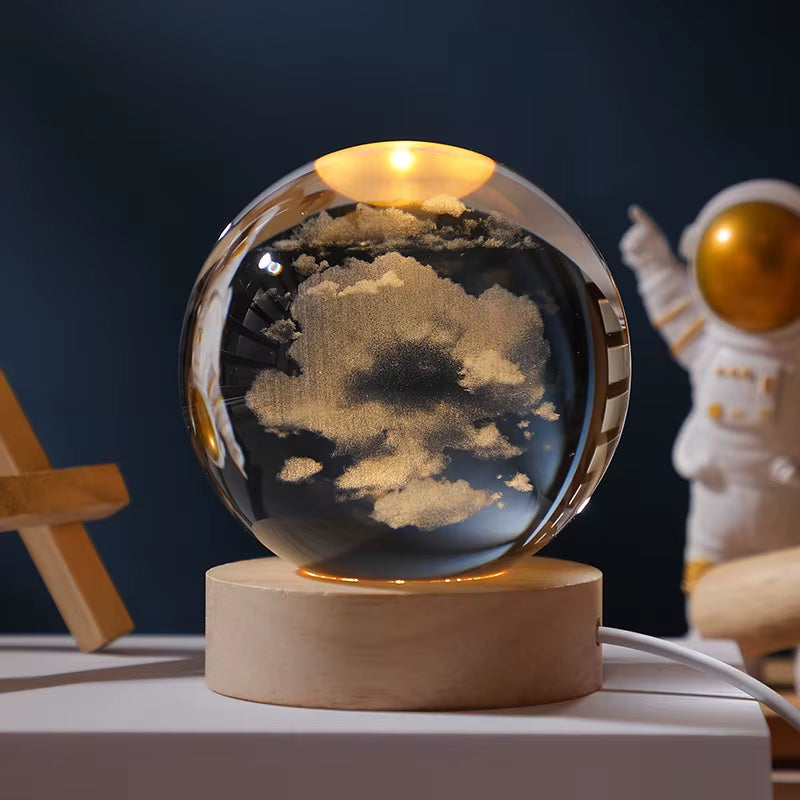 3D Crystal Planet Night Light – 6/8cm Laser-Engraved Solar System Globe for Home Decor & Unique Gifts