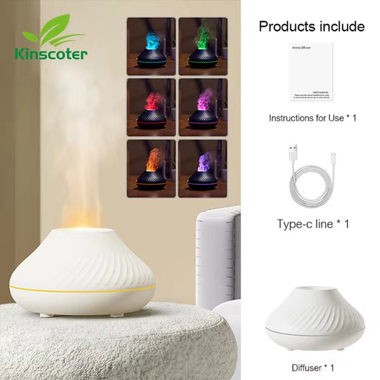 Volcanic Flame Aroma Diffuser – 130ml USB Essential Oil Humidifier with Color-Changing Night Light