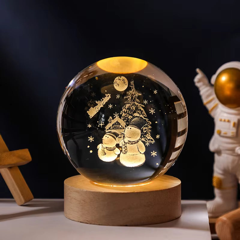 3D Crystal Planet Night Light – 6/8cm Laser-Engraved Solar System Globe for Home Decor & Unique Gifts